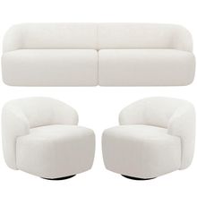 Sofá 3 Lugares Curvo Orgânico com 02 Poltronas Para Sala Living 220cm Barolo L06 Bouclê Branco - Lyam Decor