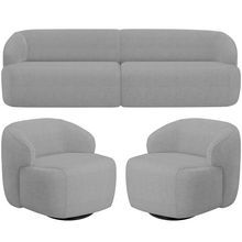 Sofá 3 Lugares Curvo Orgânico com 02 Poltronas Para Sala Living 250cm Barolo L06 Linho Cinza Escuro - Lyam Decor