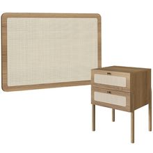 Cabeceira Solteiro 90cm e 1 Mesa Lateral 2 Gavetas Madeira Moss A03 Hanover Roble - Lyam Decor