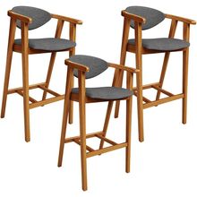 Kit 03 Banquetas Alta Cozinha Bancada Bar Sala de Jantar Fixa Cecília L02 Linho Cinza Escuro - Lyam