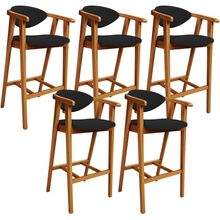 Kit 05 Banquetas Alta Para Cozinha Bancada Bar Sala de Jantar Fixa Cecília L02 Bouclê Preto - Lyam