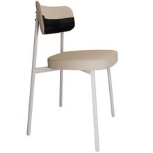 Cadeira Estofada Para Sala de Jantar Astrid Branco C01 Linho Areia Courino Preto - Lyam Decor