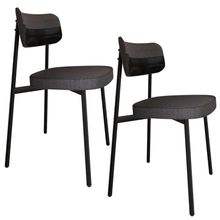 Kit 02 Cadeiras Estofada Para Sala de Jantar Astrid Preto C01 Linho Preto Courino Preto - Lyam Decor