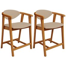 Kit 02 Banquetas Baixa Para Cozinha Sala Jantar Bancada Cecília L02 Linho Bege Escuro - Lyam Decor