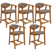 Kit 05 Banquetas Baixa Cozinha Sala de Jantar Bancada Cecília L02 Bouclê Bege - Lyam Decor