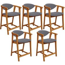 Kit 05 Banquetas Baixa Para Cozinha Sala Jantar Bancada Cecília L02 Suede Cinza - Lyam Decor