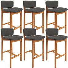 Kit 06 Banquetas Alta Para Cozinha Sala de Jantar Bar Dara L02 Linho Cinza Escuro - Lyam Decor