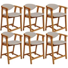 Kit 06 Banquetas Baixa Para Cozinha Sala Jantar Bancada Cecília L02 Linho Bege - Lyam Decor