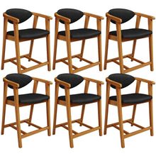 Kit 06 Banquetas Baixa Para Cozinha Sala Jantar Bancada Cecília L02 Couríssimo Preto - Lyam Decor