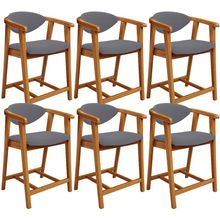 Kit 06 Banquetas Baixa Para Cozinha Sala Jantar Bancada Cecília L02 Suede Cinza - Lyam Decor