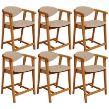 Kit 06 Banquetas Baixa Para Cozinha Sala Jantar Bancada Cecília L02 Linho Bege Escuro - Lyam Decor