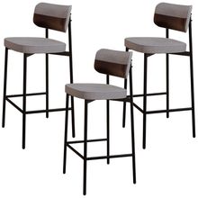 Kit 03 Banquetas Alta Bar Cozinha Sala De Jantar Aço Preto Kaira C01 Linho Cinza Courino Café - Lyam Decor