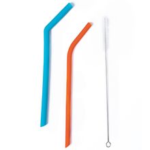 Kit 2 Canudos de Silicone Planck Azul e Laranja com Escova