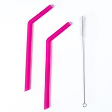 Kit 2 Canudos de Silicone Planck Pink com Escova