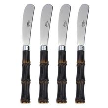 Jogo de 4 espatulas dynasty bambu em aço inox com cabo plastico estilo bambu escuro