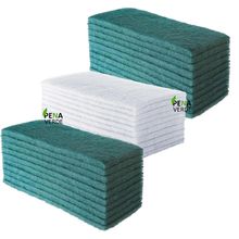 Kit 10 Unidades Fibras Verde Macia Piso + 10 Verde Pesada + 10 Branca Para Vidros 23cm x 10 cm