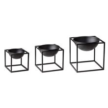 Kit 03 Cachepot com Suporte Metálico Preto - D'Rossi