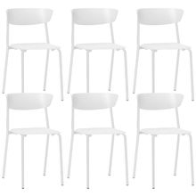 Kit 06 Cadeiras Empilhável Fixa Atom F02 Base Aço Branco - Lyam Decor
