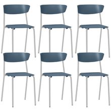 Kit 06 Cadeiras Empilhável Fixa Atom F02 Base Aço Cinza Azul - Lyam Decor