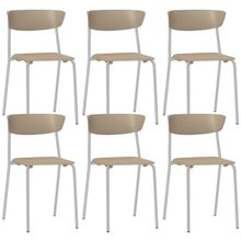 Kit 06 Cadeiras Empilhável Fixa Atom F02 Base Aço Cinza Nude - Lyam Decor