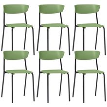 Kit 06 Cadeiras Empilhável Fixa Atom F02 Base Aço Preta Verde - Lyam Decor