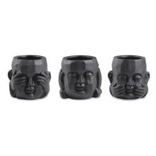 Kit 03 Cachepot Buda Sabedoria Preto em Cimento - D'Rossi