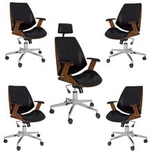 Kit 4 Cadeiras Diretor e 1 Cadeira Presidente Giratórias Akon Preto - Gran Belo