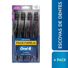 Escova de Dente Oral-B 5 Ações Com Carvão Advanced Macia 4 Unidades