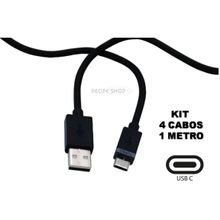 Kit com 4 Cabos USB Tipo C de 1 Metro – Conexão Rápida e Segura