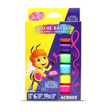 TINTA GUACHE BASTÃO 6 CORES NEON - ACRILEX