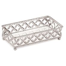 Bandeja Decorativa Retangular em Metal Prata com Espelho 5x18 cm - D'Rossi