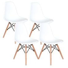 Kit 4 Cadeiras Charles Eames Eiffel Base Madeira Sala De Jantar Cozinha Branco Branco
