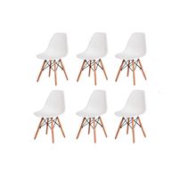 Kit - 6 X Cadeiras Charles Eames Eiffel Dsw - Base De Madeira Clara - Branco