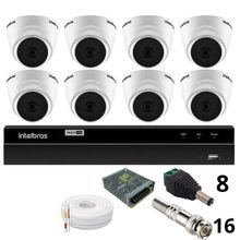 Kit 8 Câmeras 1220 D Mic 1080p Com Microfone Dvr Intelbras 1216-c Mhdx Com Acesso Remoto Sem Hd