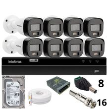 Kit 8 Câmeras Intelbras  Bullet 3220b Full Color Com Áudio Dvr Intelbras 1216-c Mhdx Com Acesso Remoto Hd 3tb