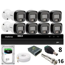 Kit 8 Câmeras Intelbras  Bullet 3220b Full Color Com Áudio Dvr Intelbras 1216-c Mhdx Com Acesso Remoto Hd 6tb