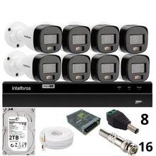 Kit 8 Câmeras Intelbras  Bullet 3220b Full Color Com Áudio Dvr Intelbras 1216-c Mhdx Com Acesso Remoto Hd 2tb