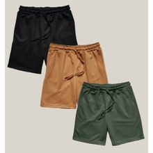 Kit 3 Bermuda Masculina Moletom WSS Basic Preto, Mostarda e Verde