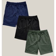 Kit 3 Bermuda Masculina Moletom WSS Basic Preto, Verde e Azul