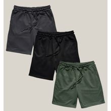 Kit 3 Bermuda Masculina Moletom WSS Basic Preto, Cinza e Verde