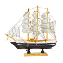 Miniatura Barco Navio Veleiro Madeira Casco Preto 21x4x21cm - Tudo em Caixa