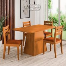Mesa de Jantar Retangular Dobuê Dakar com 4 Cadeiras Estofadas Revestidas em Suede