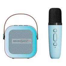 Leve a Festa com Você Caixa de Som Bluetooth Azul ou Branco + Microfone Karaokê com LED