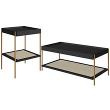 Conjunto Mesa de Centro e Mesa Lateral Para Sala Industrial Indy A03 Nero Dourado - Lyam Decor