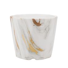 Vaso Porcelana Octagonal Manchas Estilo Mármore 9x10x10cm - Tudo em Caixa