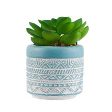 Vaso Cimento Azul Planta Artificial 8x5.5x5.5cm - Tudo em Caixa