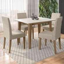 Mesa de Jantar Retangular Poliman Kate com 4 Cadeiras - 120cm de Largura - Carvalho/Branco