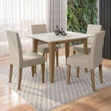 Mesa de Jantar Retangular Poliman Kate com 4 Cadeiras - 120cm de Largura - Carvalho/Branco/Off White