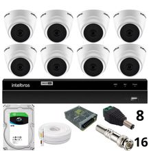 Kit 8 Câmeras 1220 D Mic 1080p Com Microfone Dvr Intelbras 1216-c Mhdx Com Acesso Remoto Hd 6tb