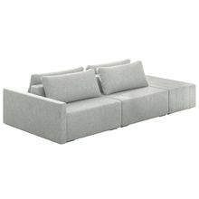 Sofá Ilha Modulado Puff Lateral Base Madeira Milos 252cm Linho Cinza Claro G33 - Gran Belo